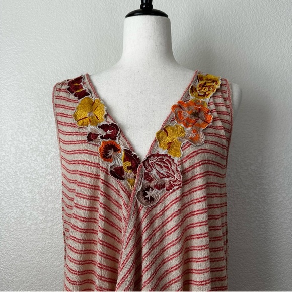 Free People Frida Floral Embroidered Striped Wrap Gauzy Knit Tank Top, Sz Medium - Picture 2 of 13